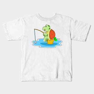 Turtle Fisher Fishing rod Fish Kids T-Shirt